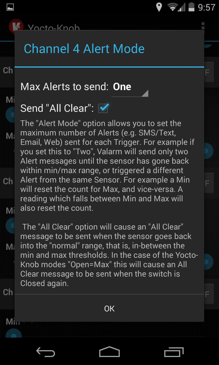 Valarm App Knob All Clear Max Alerts